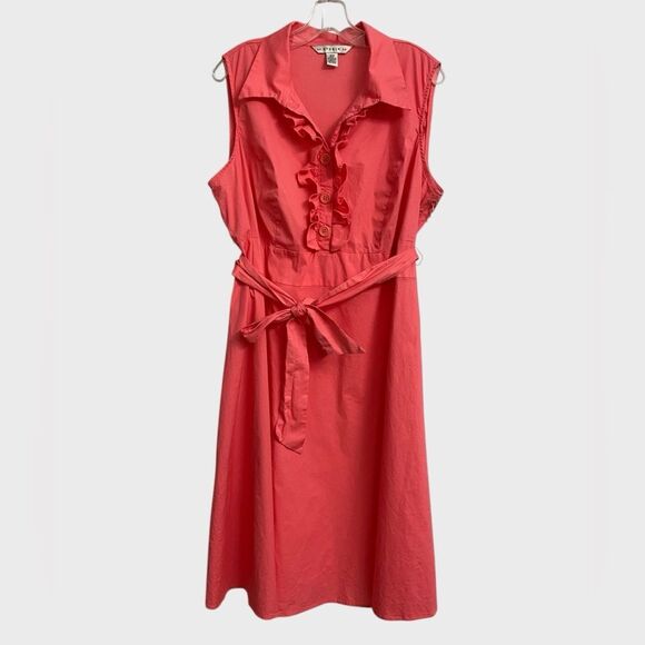 AA Studio Sleeveless Ruffle Dress Women's Size 18W Coral Button Front Coquette - Picture 2 of 14